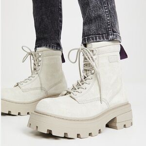 Eytys Michigan Boots Leather Suede Size 7 Gray Chunky Square Toe Combats Grunge